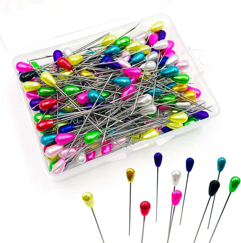 Qgond 200PCS Colorful Straight Sewing Pins with Pearl Heads – 2.2" Stainless Steel Quilting & Fabric Pins in Storage Box – Ideal for Dressmaking, DIY Crafts, and Wedding Décor - Image 1